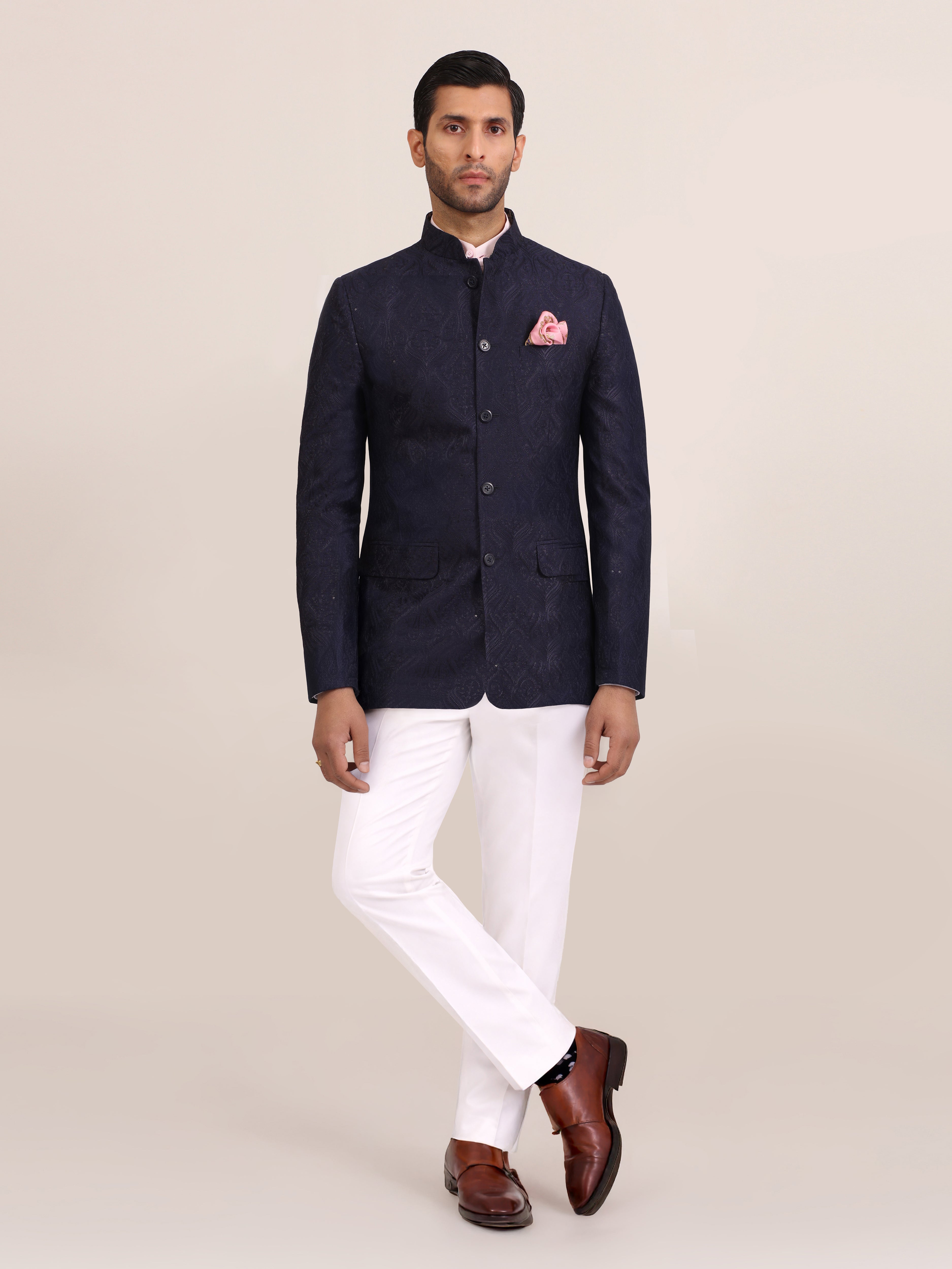 NAVY JACQUARD BANDHGALA