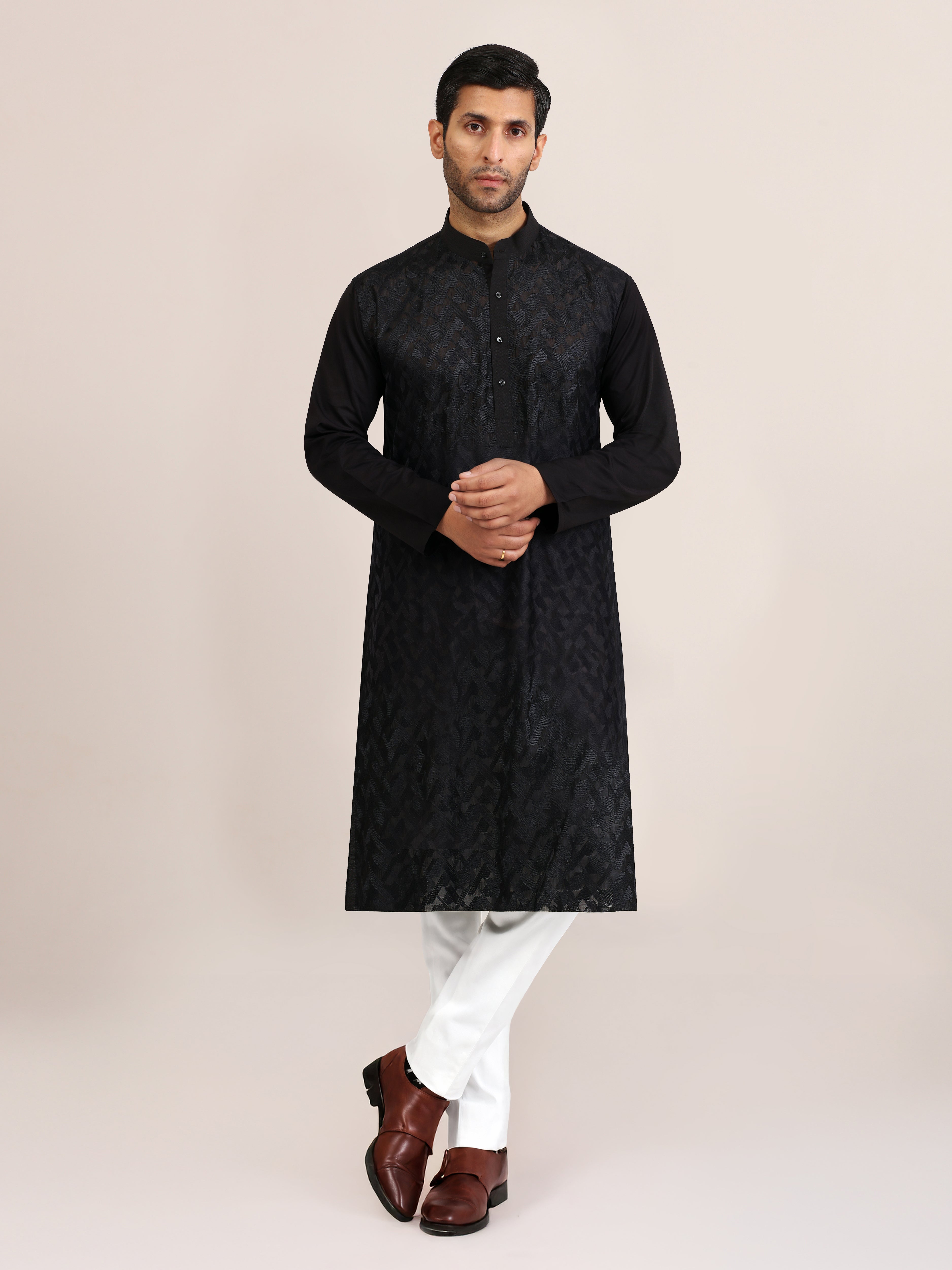 BLACK CHEVRON LONG KURTA