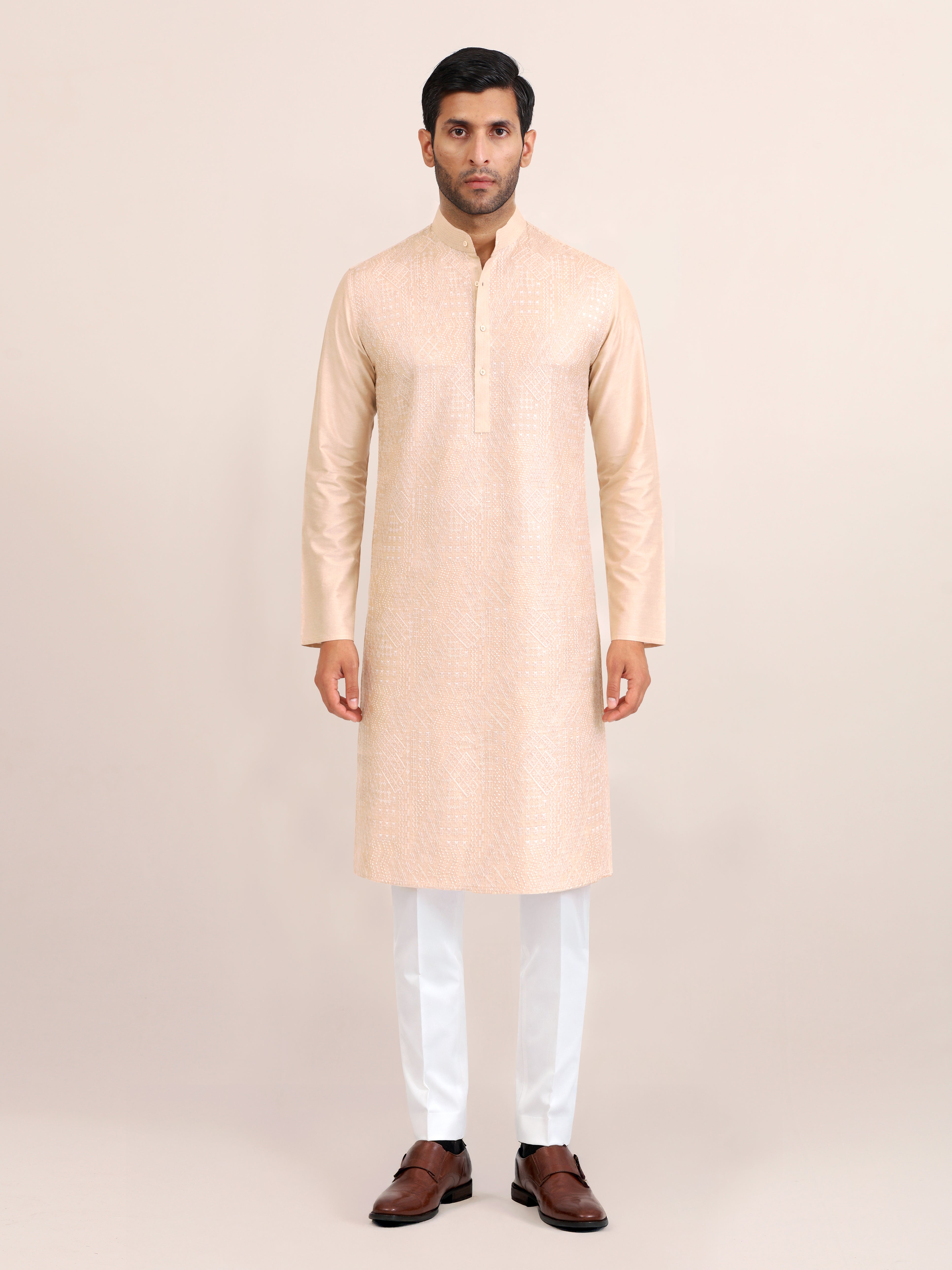 BEIGE TEXTURED KURTA