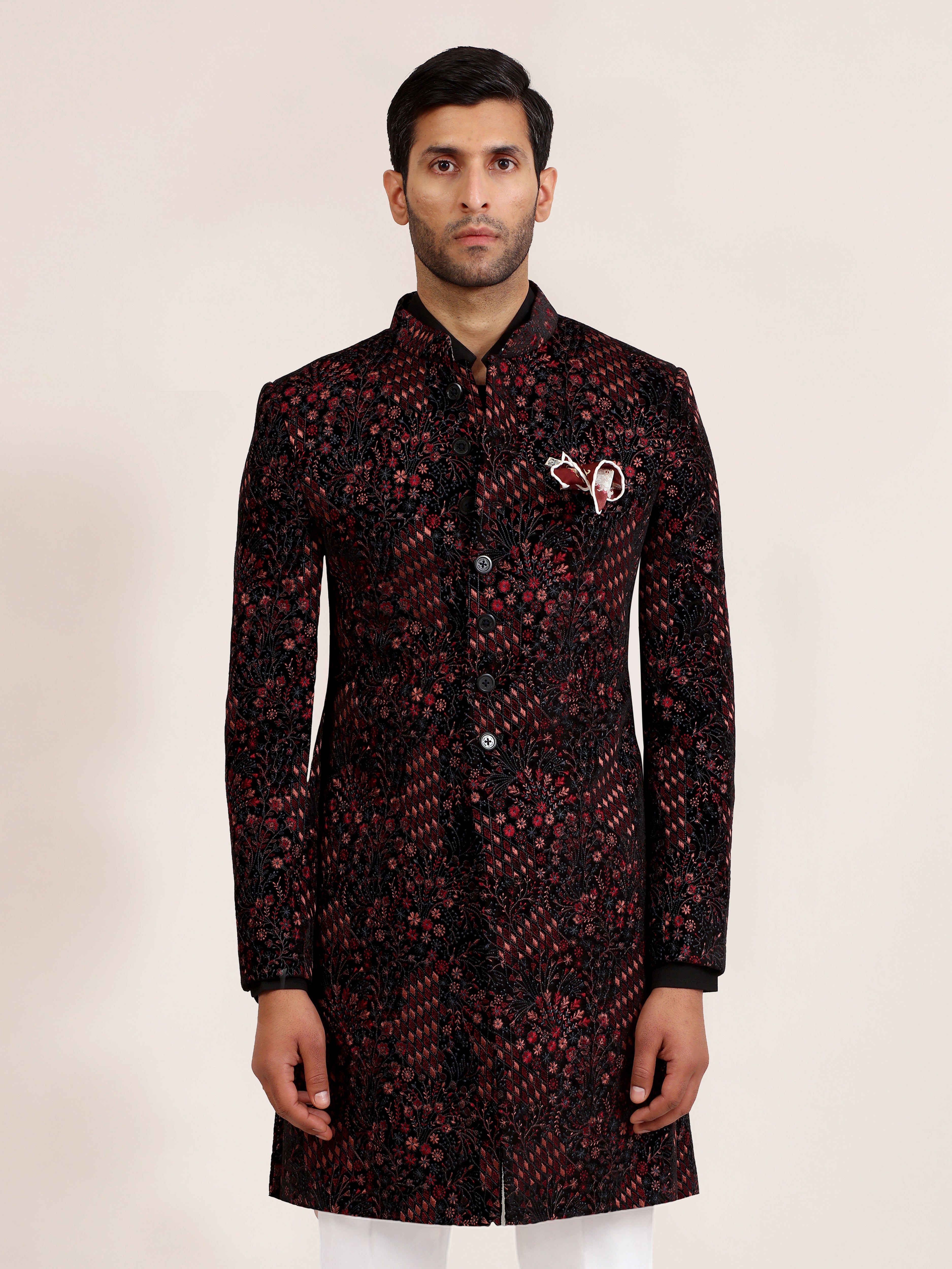 NOIR MAROON EMBROIDERED ACHKAN