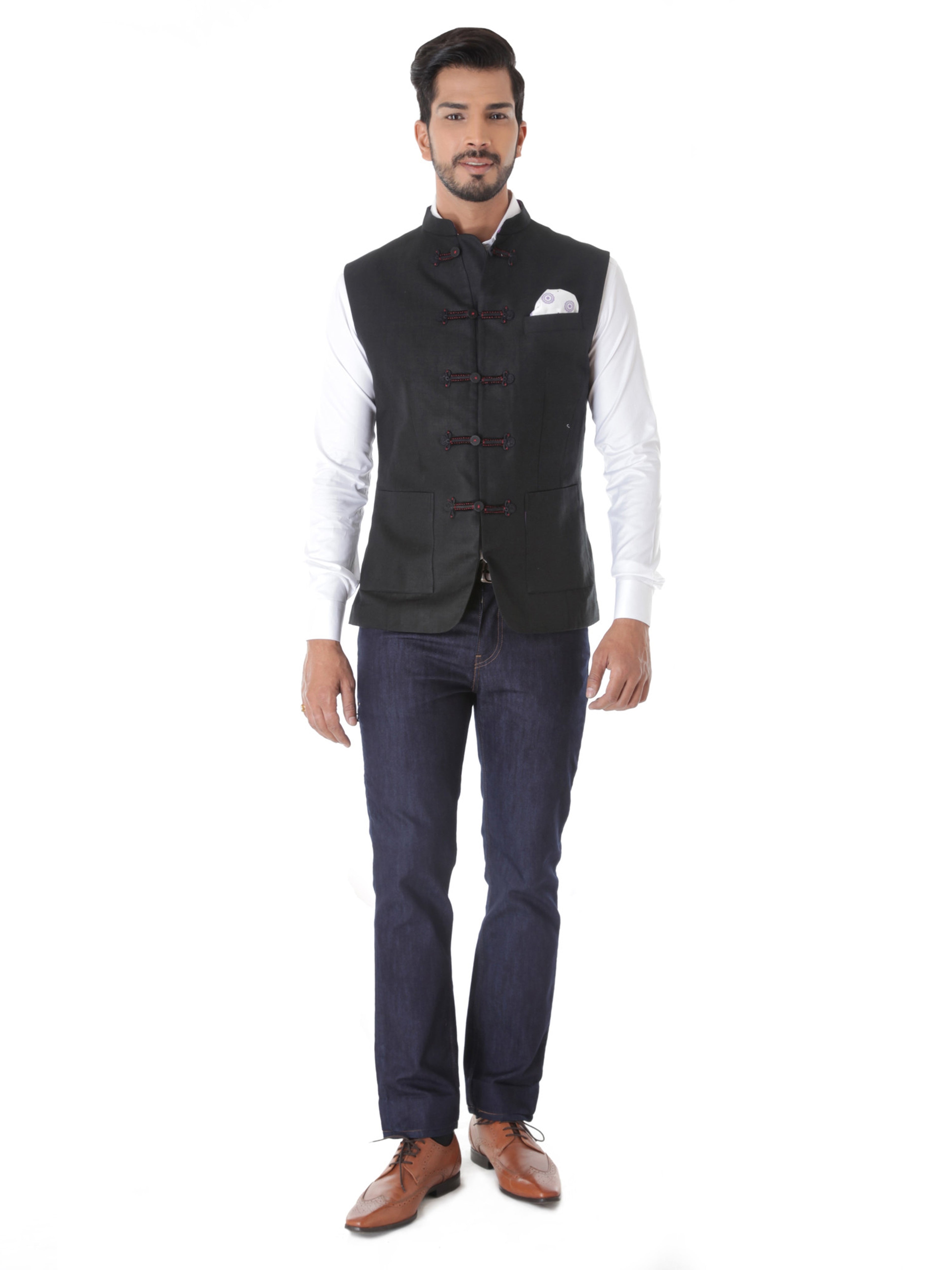 BLACK LINEN WAISTCOAT