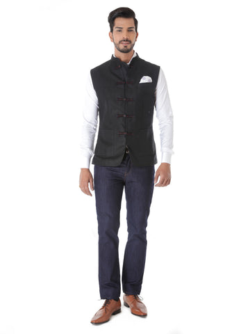 BLACK LINEN WAISTCOAT