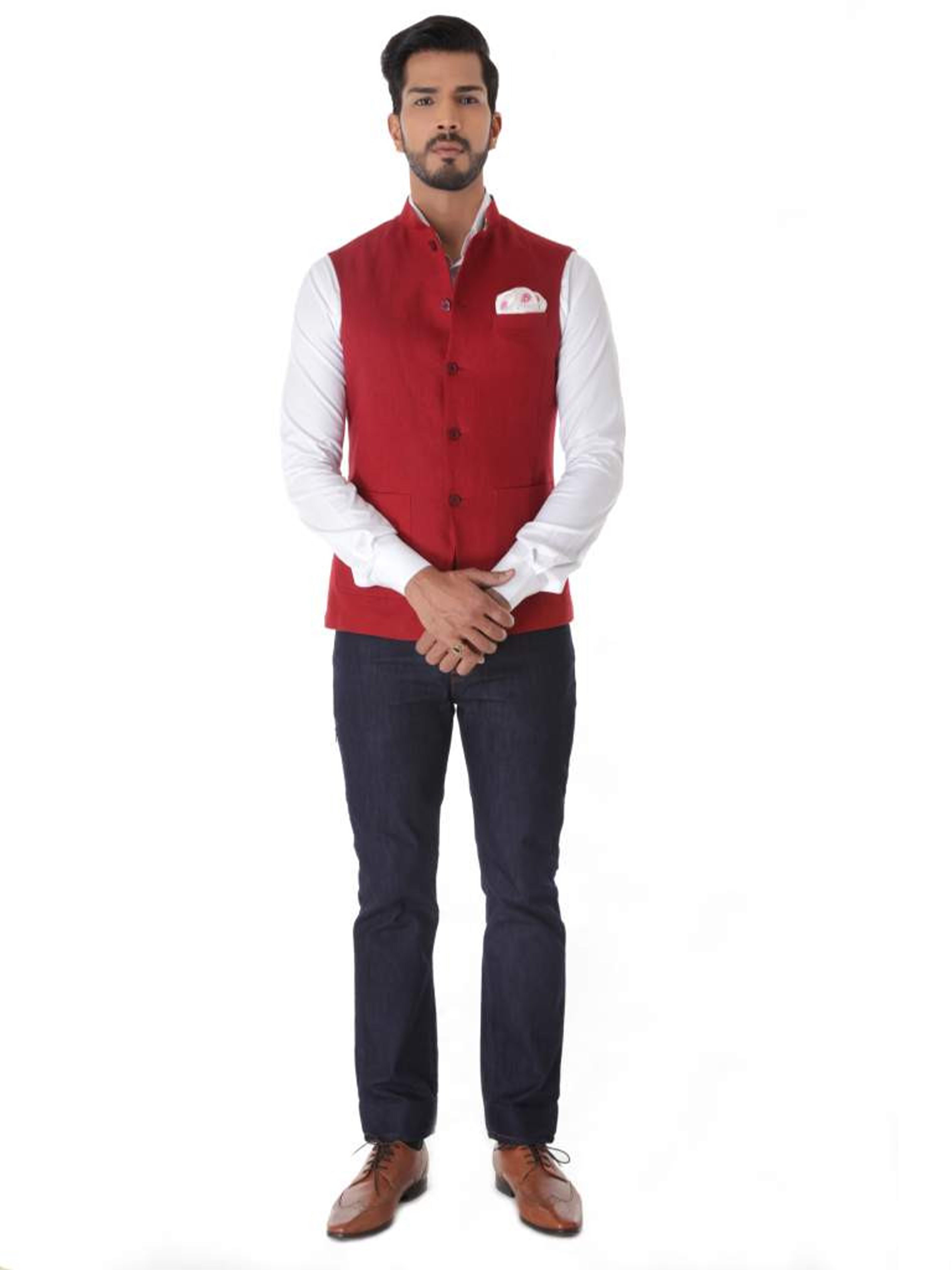 RED CLASSIC LINEN WAISTCOAT