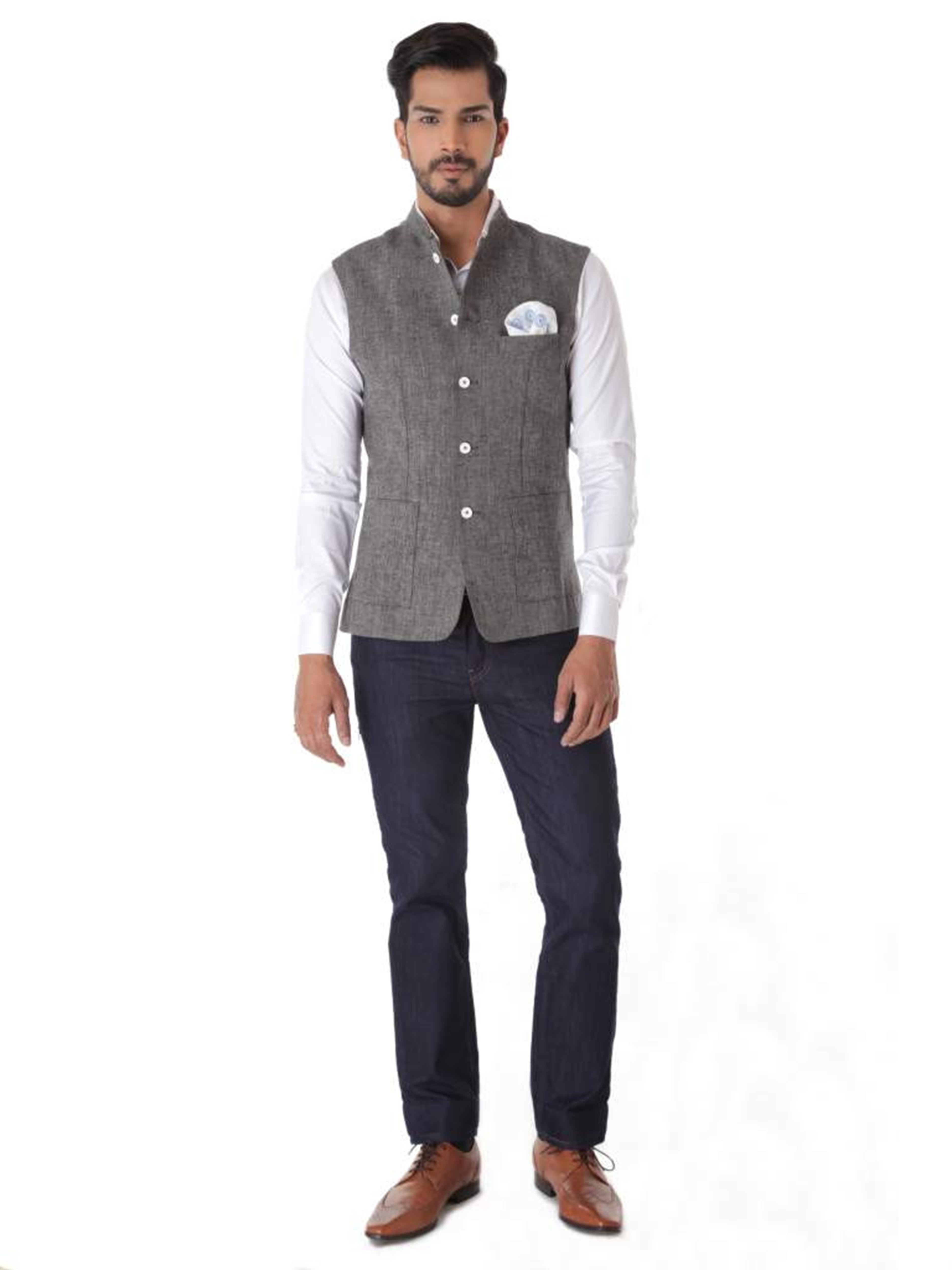 GRAY CLASSIC LINEN WAIST COAT