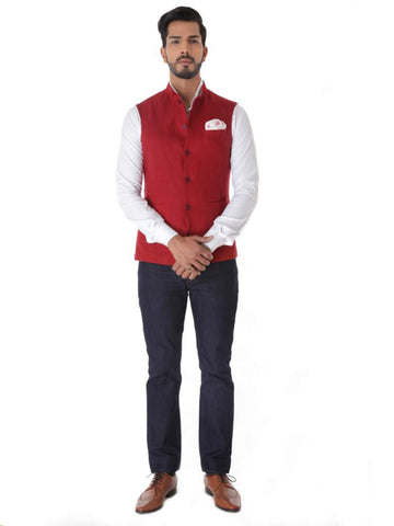 RED CLASSIC LINEN WAISTCOAT