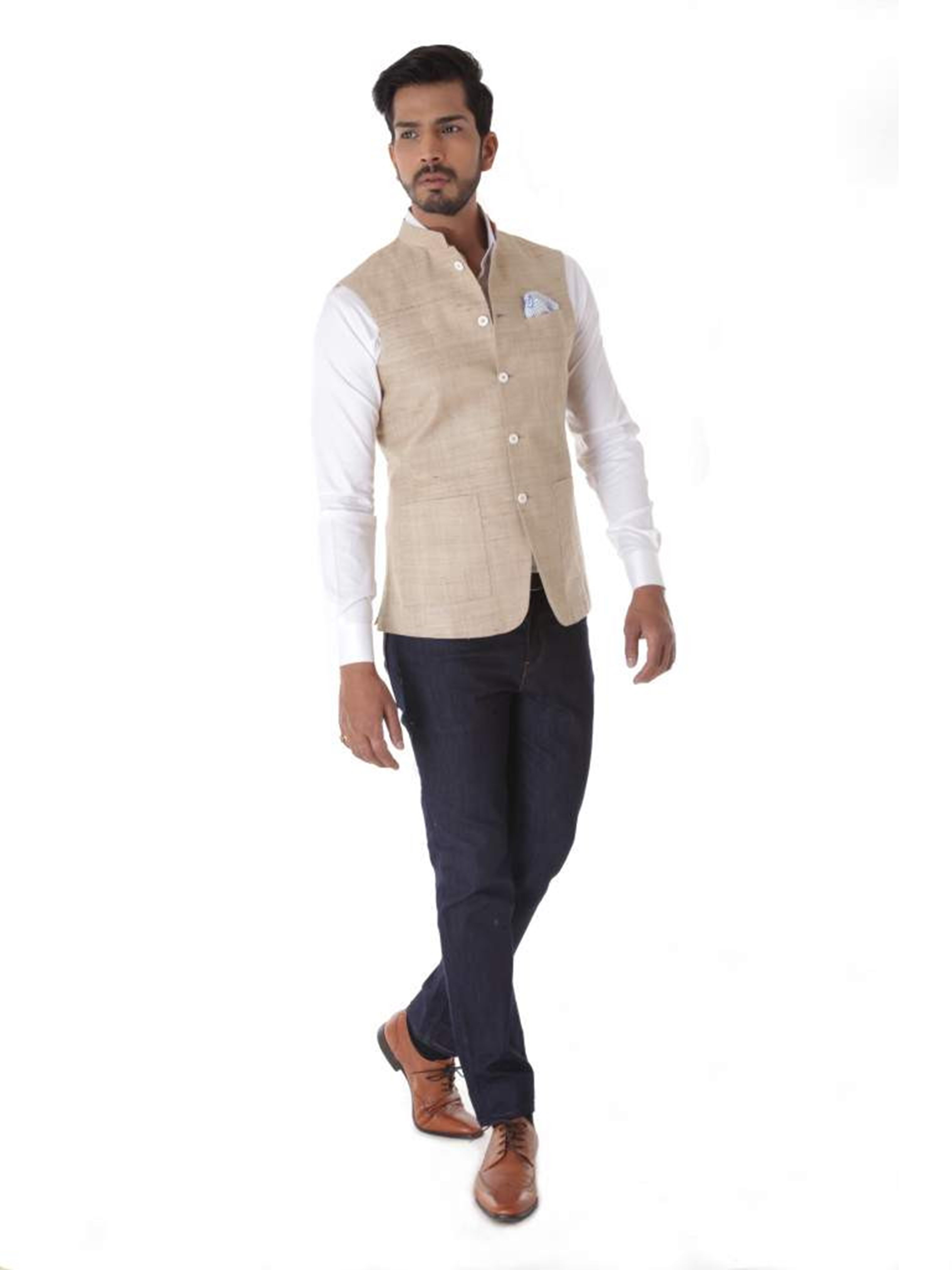 LIGHT BROWN TUSSAR SILK WAISTCOAT