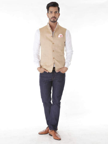 BEIGE LINEN CLASSIC WAISTCOAT
