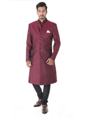 ETHNIC JACQUARD MAROON ACHKAN WITH BLACK CHURIDAR SET
