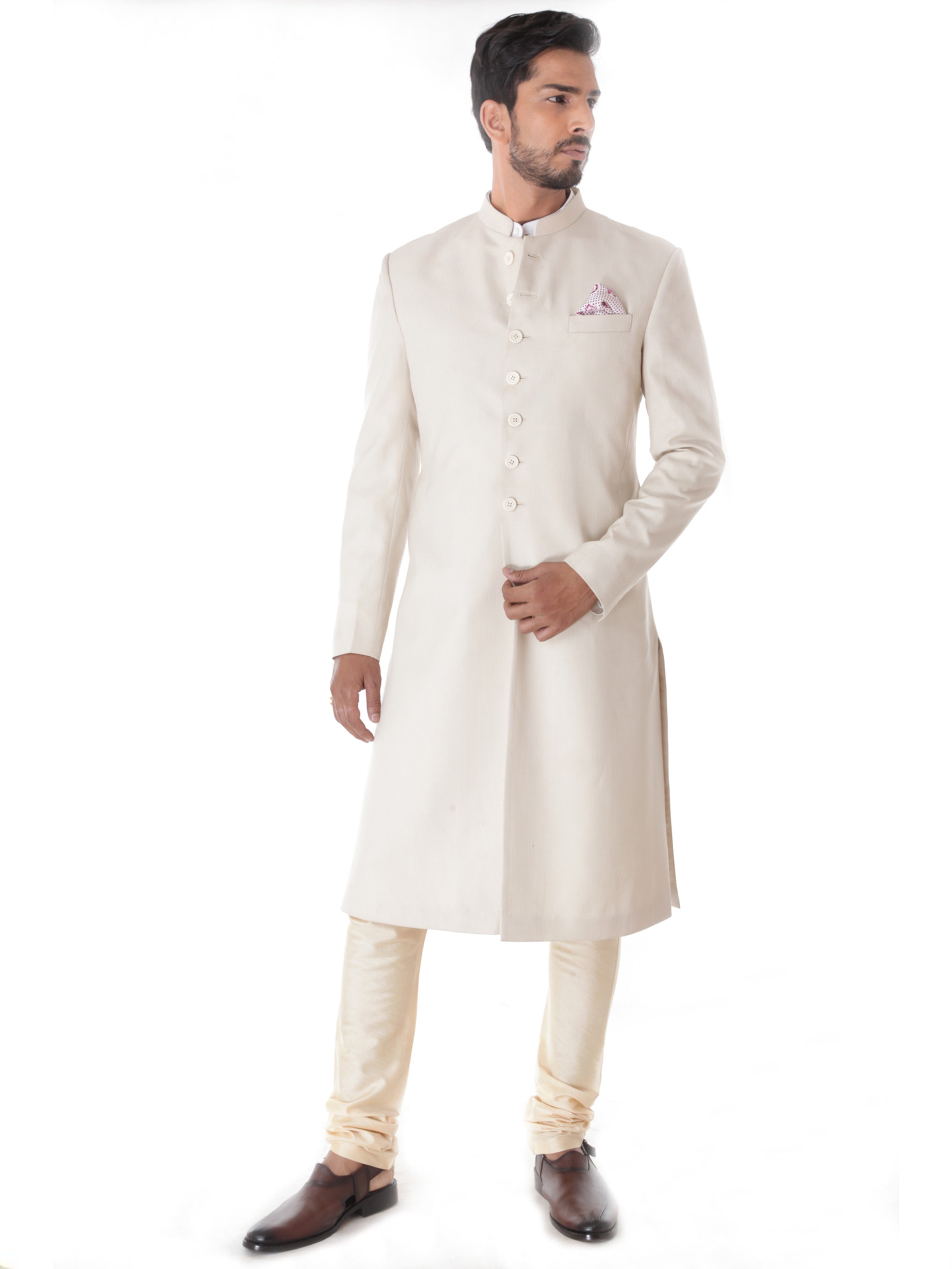 ETHNIC OFFWHITE ACHKAN WITH OFFWHITE CHURIDAR SET