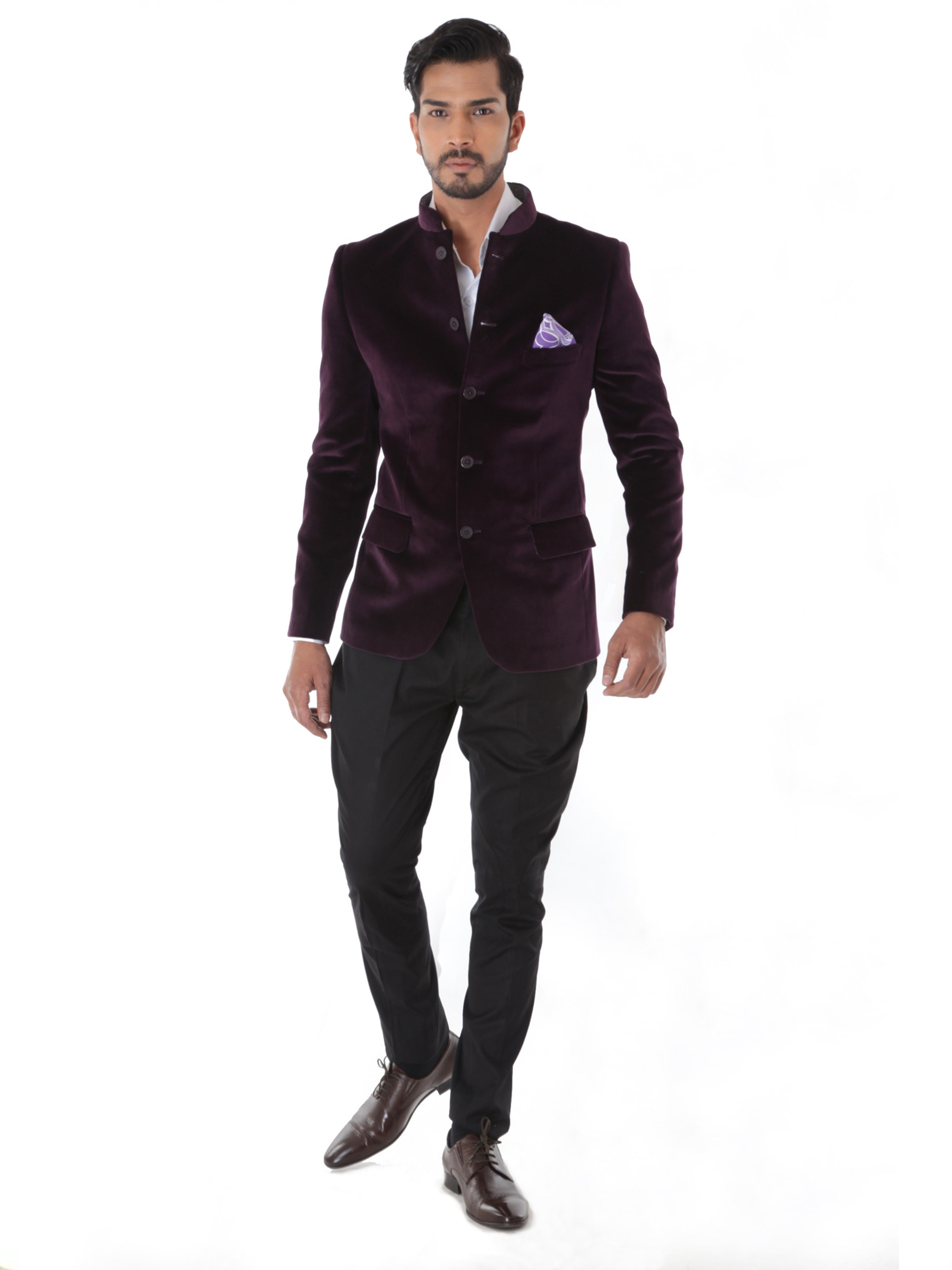 WINE VELVET BANDHGALA JACKET