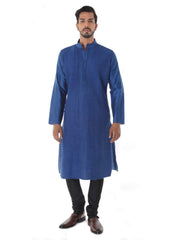BLUE COTTON SILK BLEND PINTUCK KURTA WITH BLACK CHURIDAR