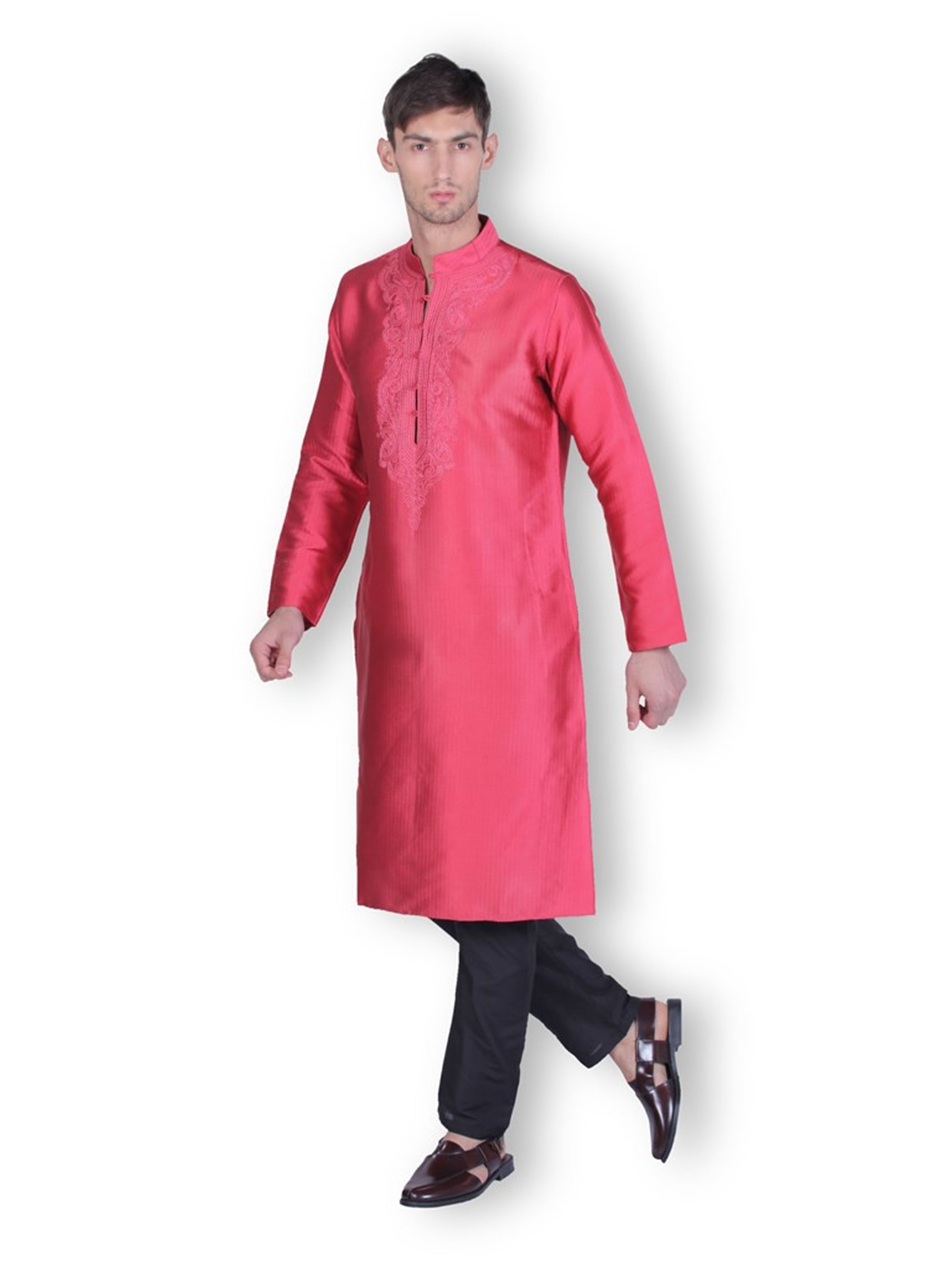 MEN'S COTTON RED SILK KURTA