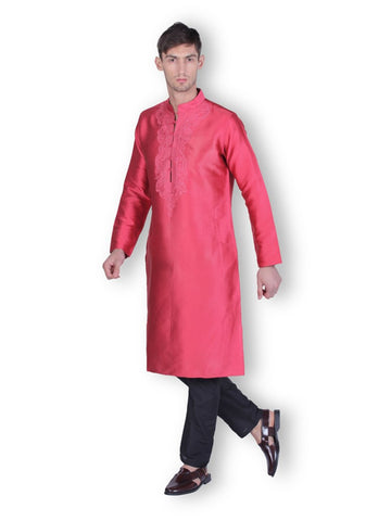 MEN'S COTTON RED SILK KURTA