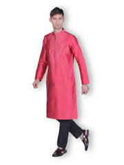 MEN'S COTTON RED SILK KURTA