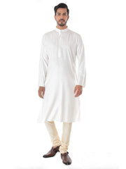 OFF WHITE BLEND JACQUARD KURTA WITH FRONT EMBROIDERY & CHURIDAR
