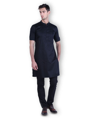 MEN'S BLACK SILK KURTA