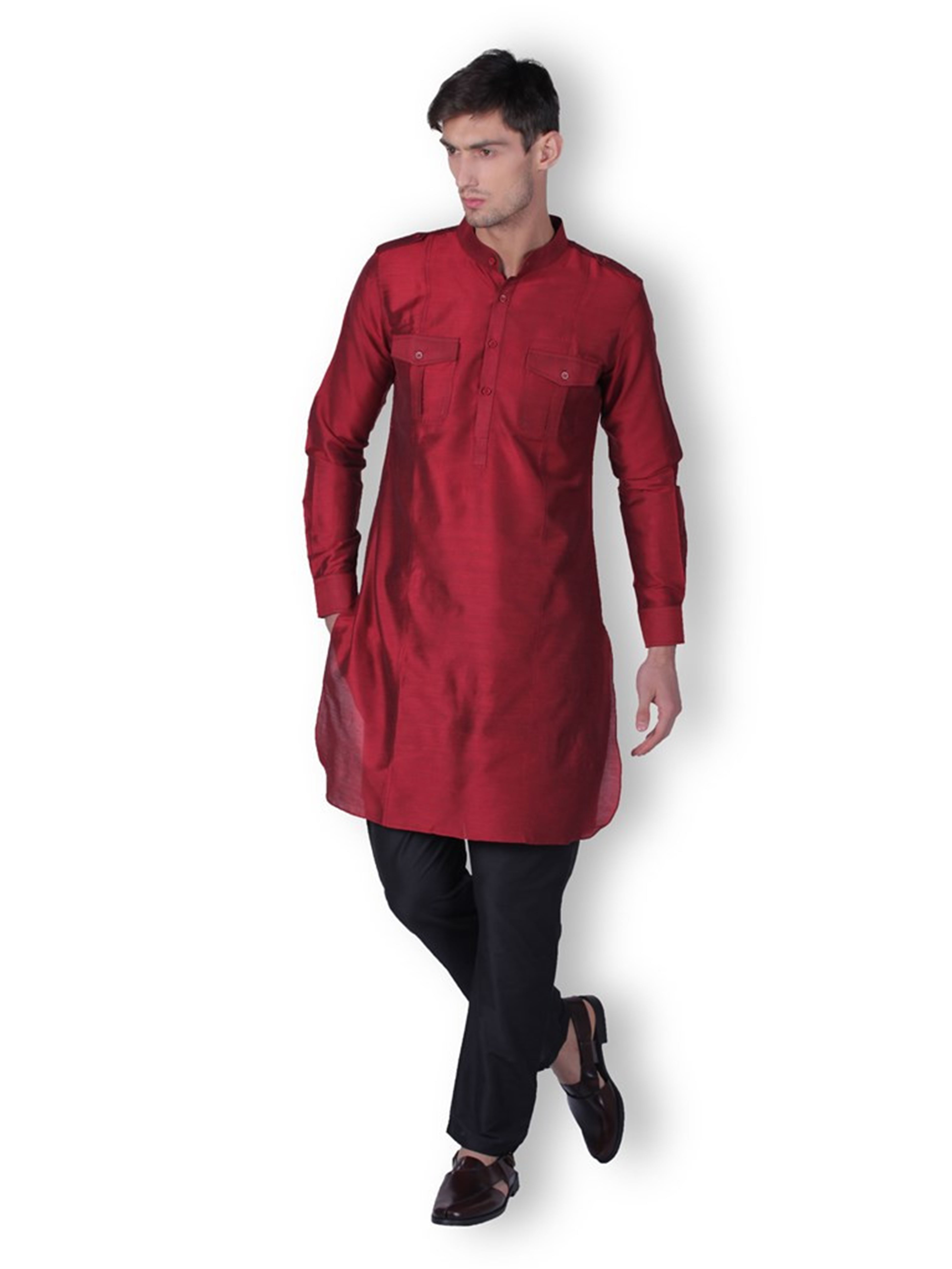 MEN'S PATHANI MAROON COTTON KURTA