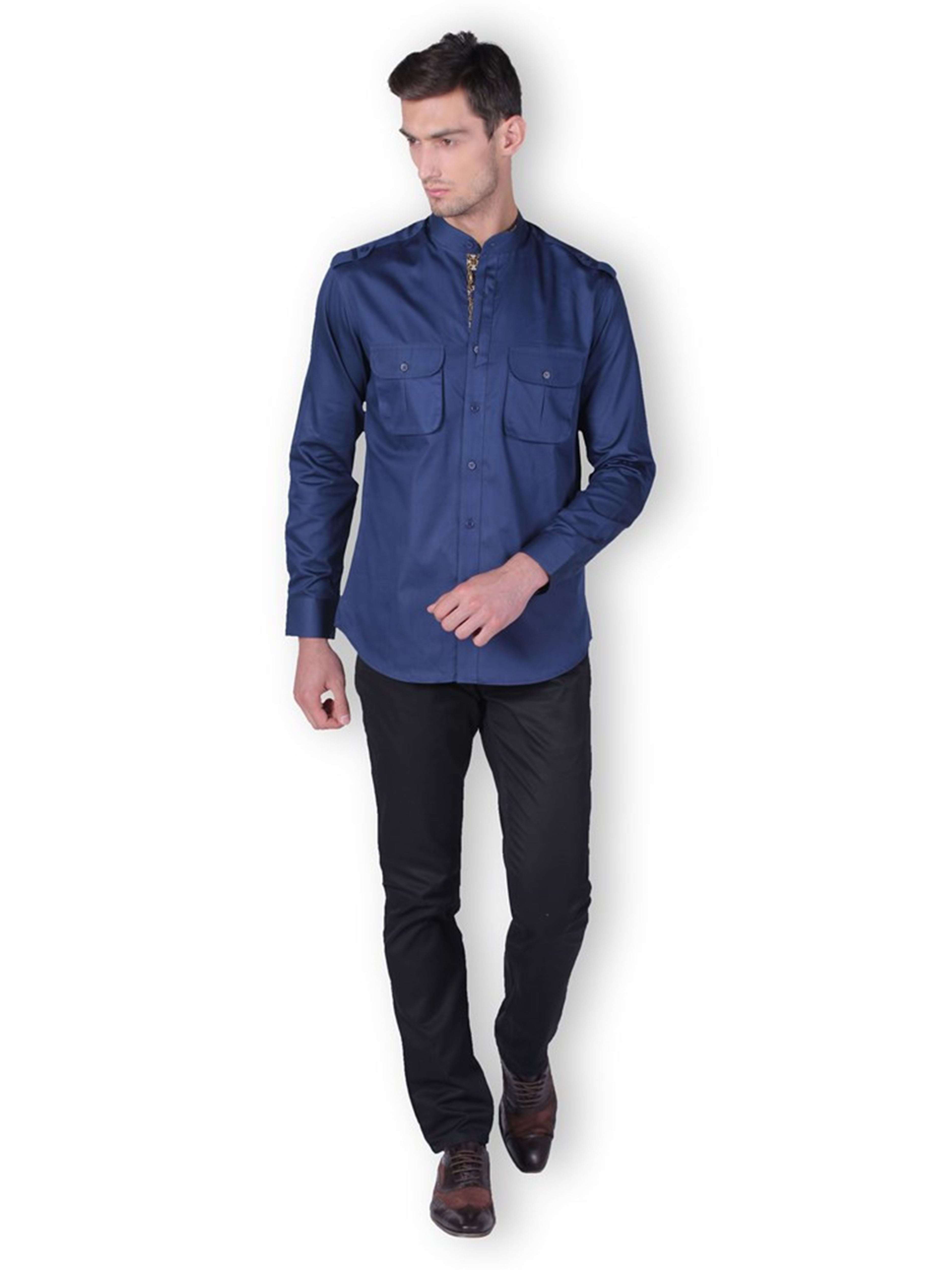 MEN'S FULL SLEEVE NAVY COTTON SATIN SHIRT