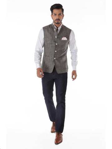 GREY HARRING BONE LINEN WAISTCOAT
