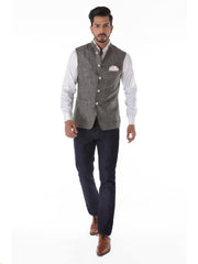 GREY HARRING BONE LINEN WAISTCOAT