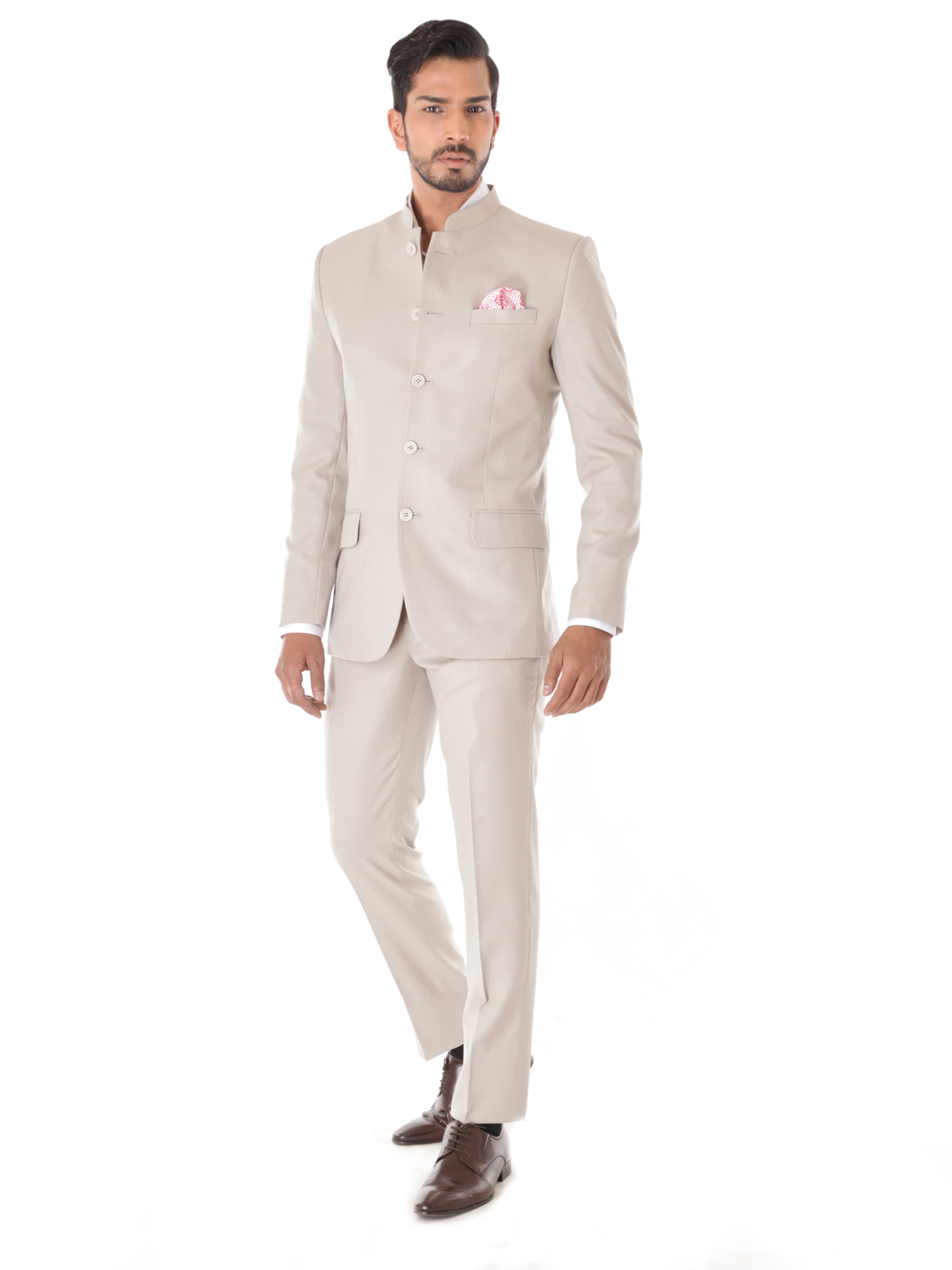 CLASSIC OFF WHITE BANDHGALA SUIT WITH POCKET SQUARE