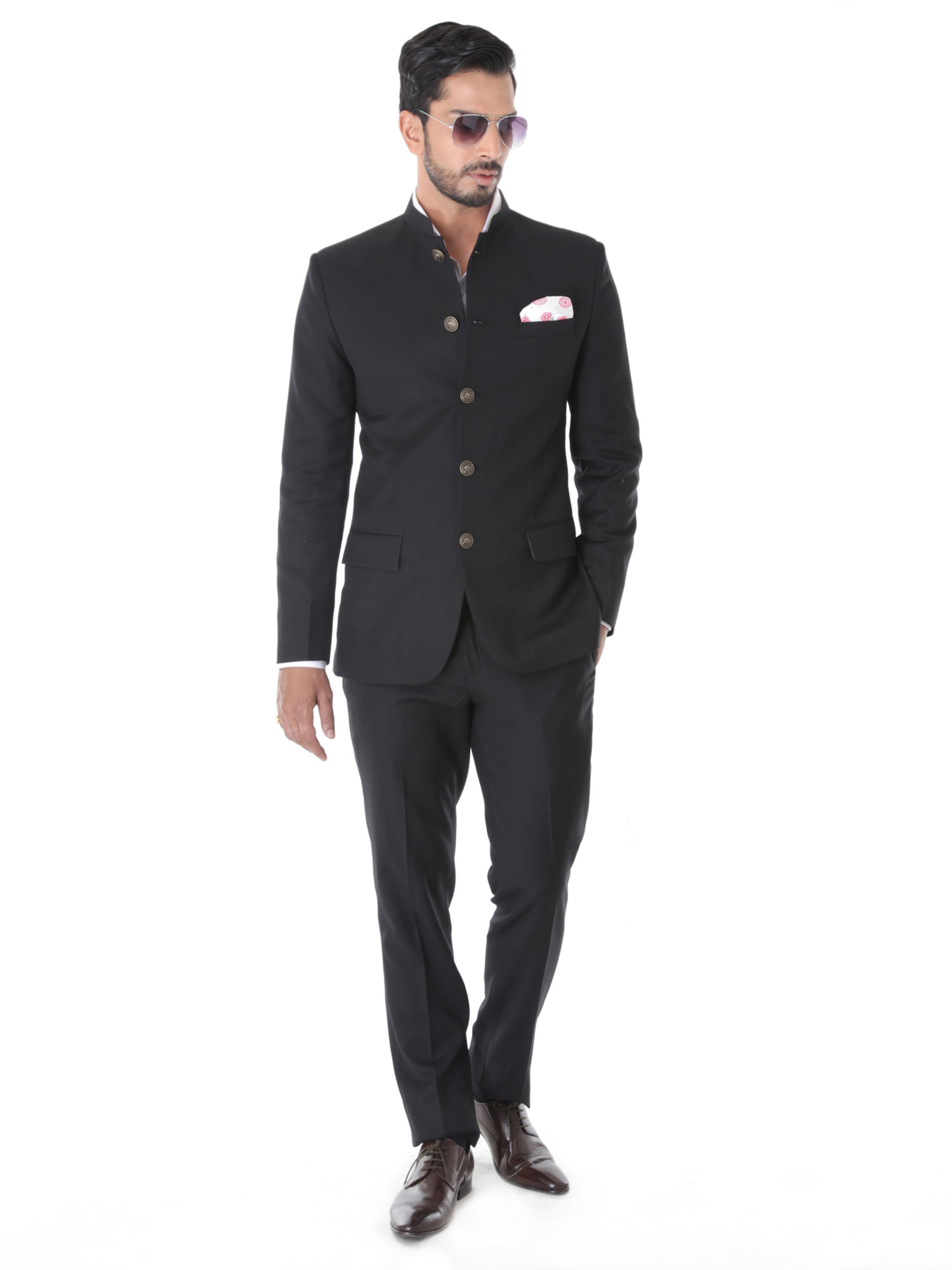 CLASSIC BLACK BANDHGALA SUIT WITH METAL BUTTON