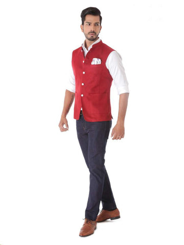 ROYAL RED LINEN WAISTCOAT