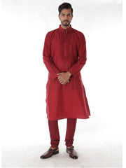 MAROON SILK JACQUARD KURTA WITH FRONT EMBROIDERY & CHURIDAR