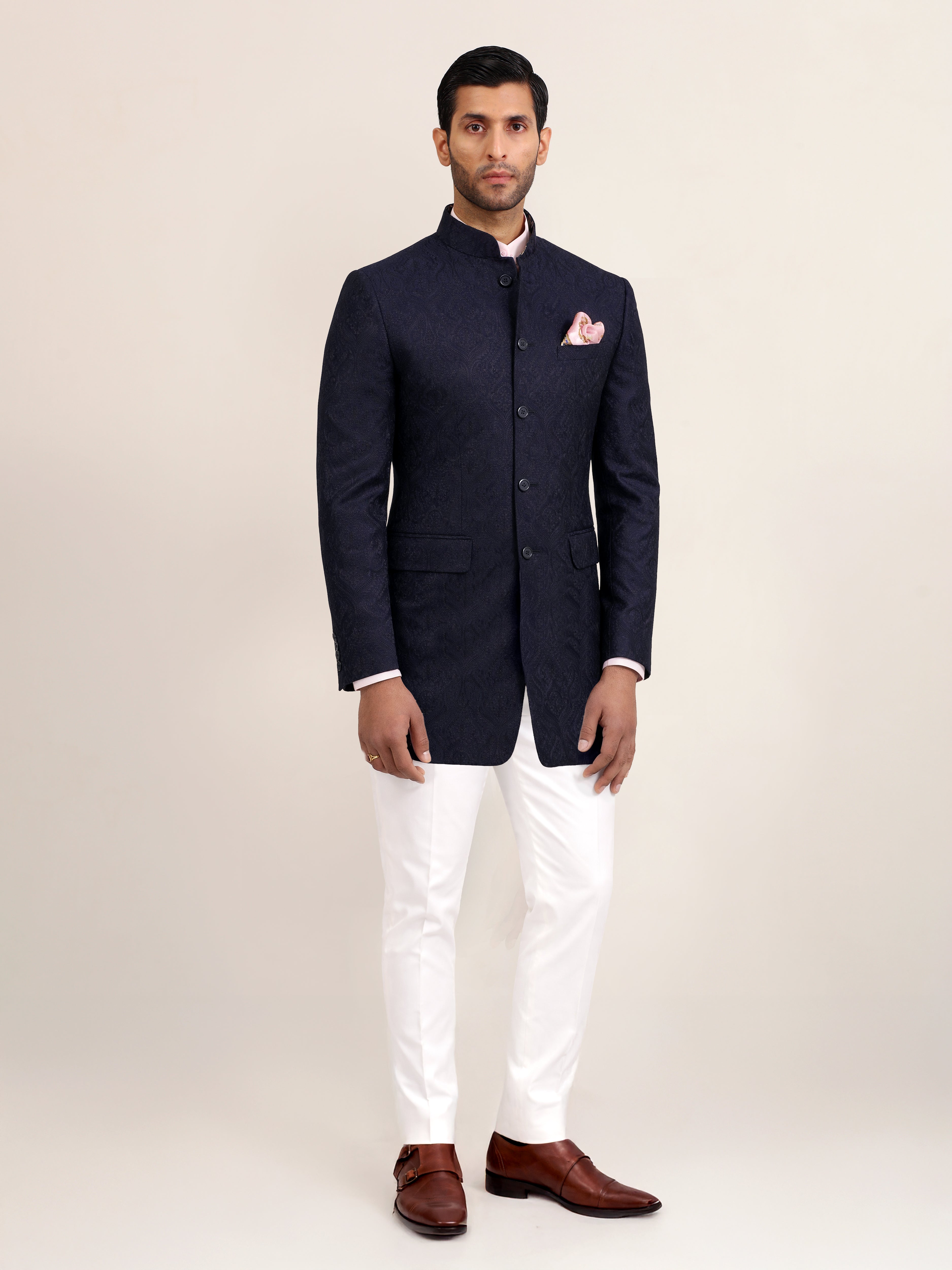 NAVY JACQUARD BANDHGALA