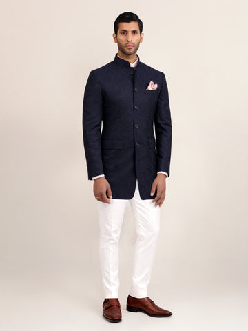 NAVY JACQUARD BANDHGALA