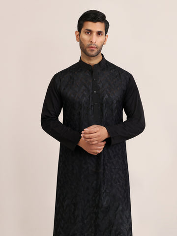 BLACK CHEVRON LONG KURTA