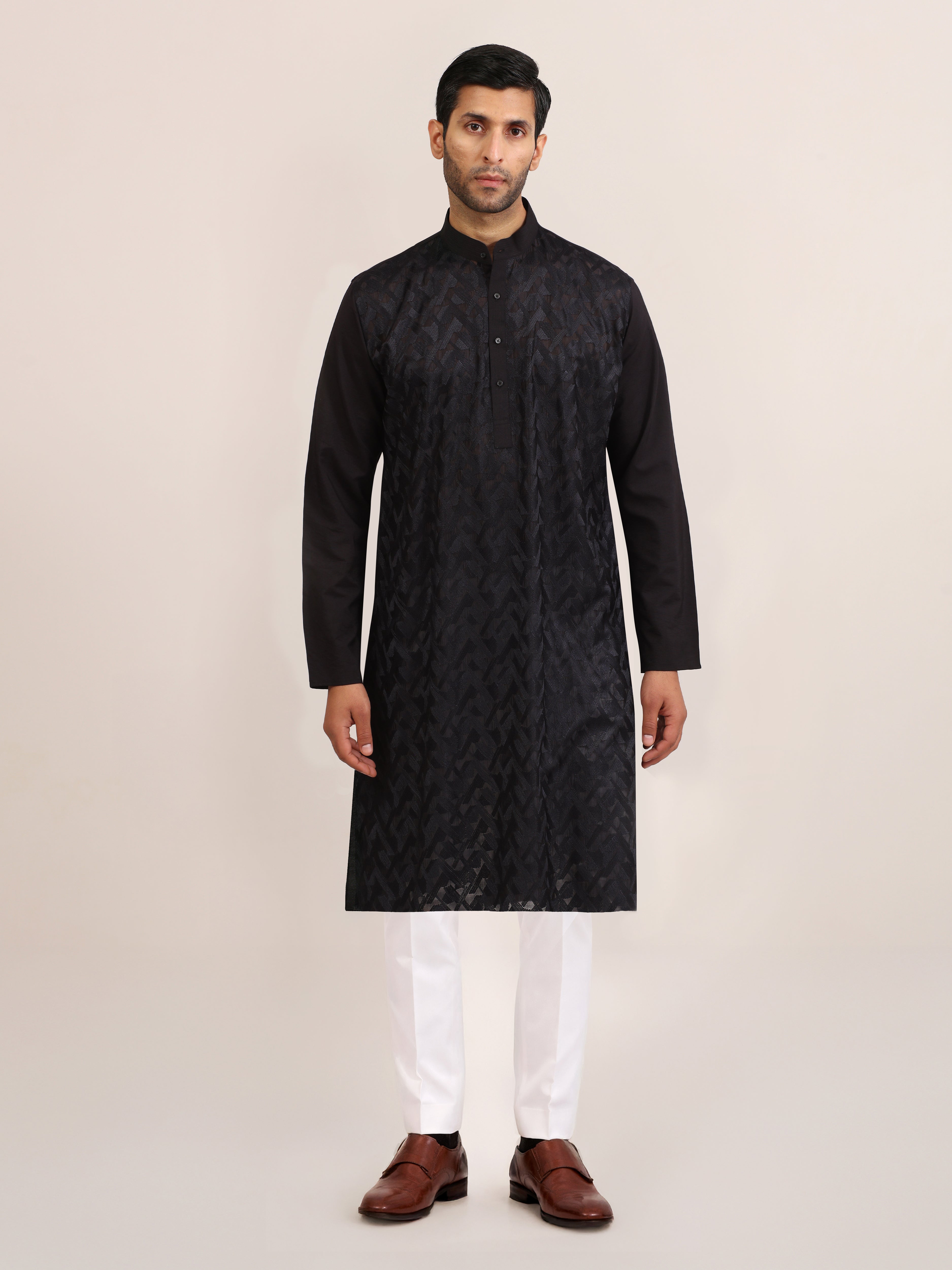 BLACK CHEVRON LONG KURTA