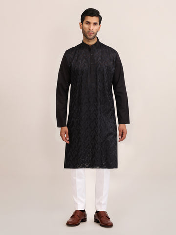 BLACK CHEVRON LONG KURTA