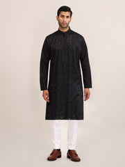 BLACK CHEVRON LONG KURTA