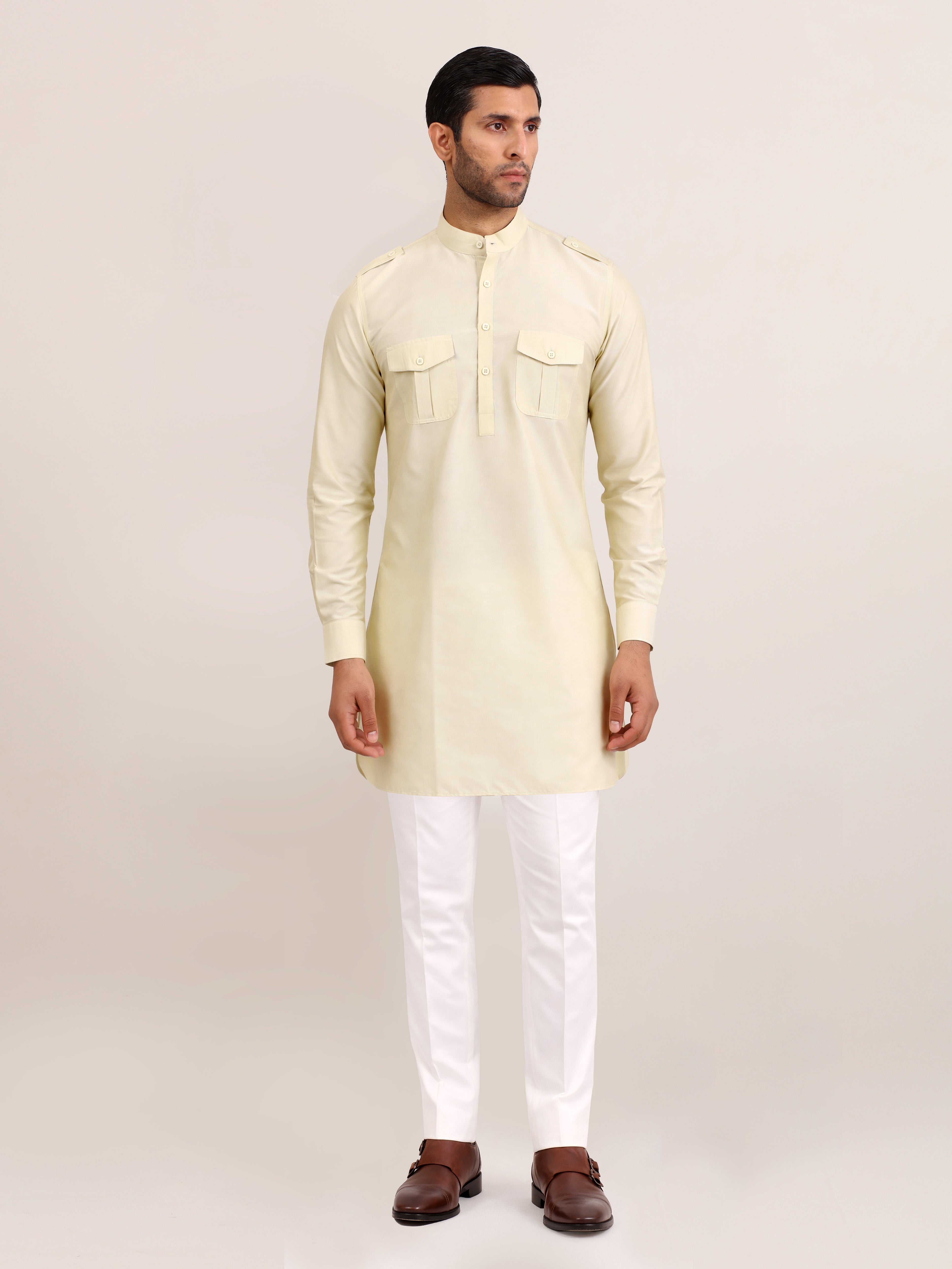 IVORY UTILITY SHORT KURTA