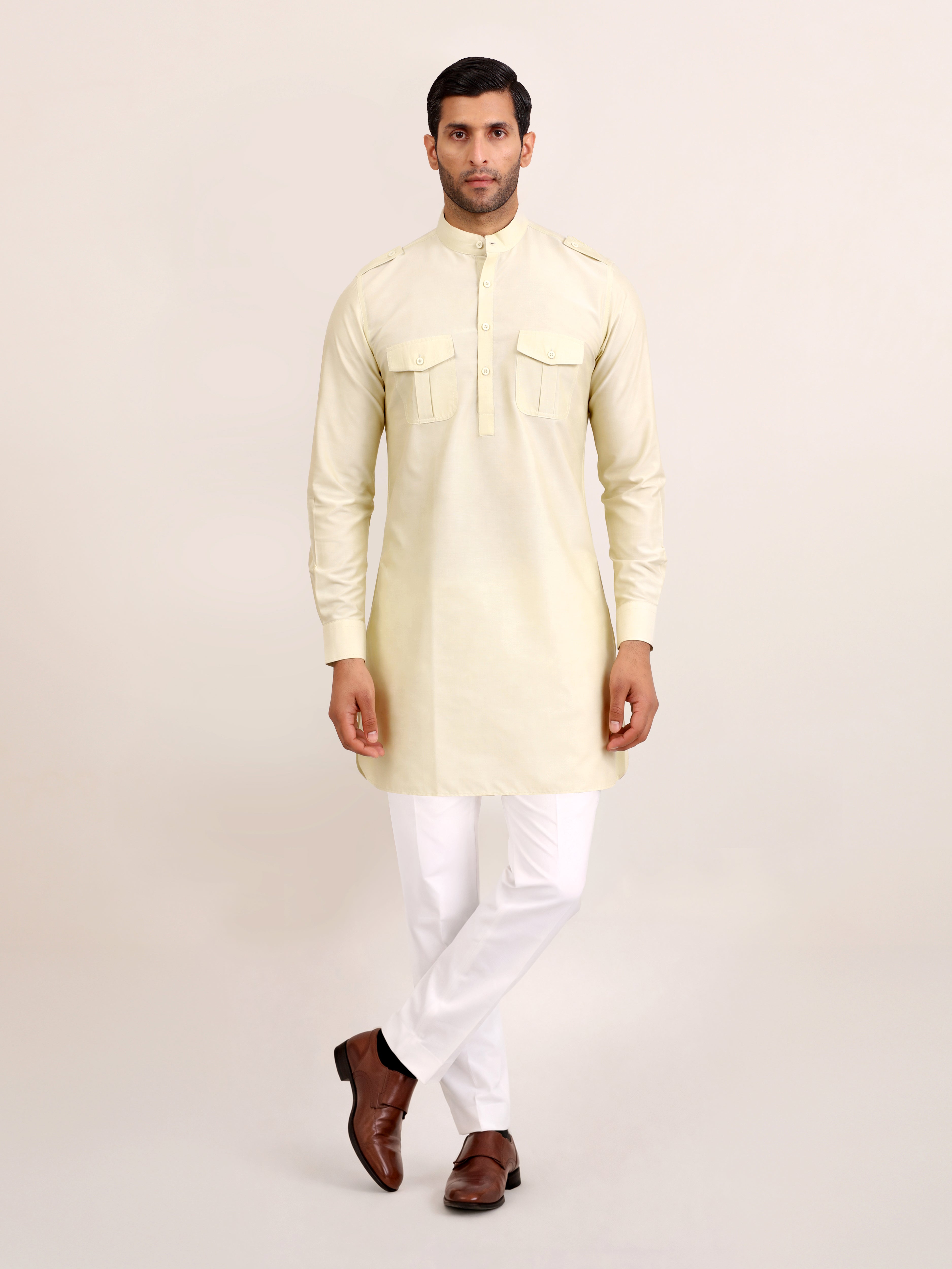 IVORY UTILITY SHORT KURTA