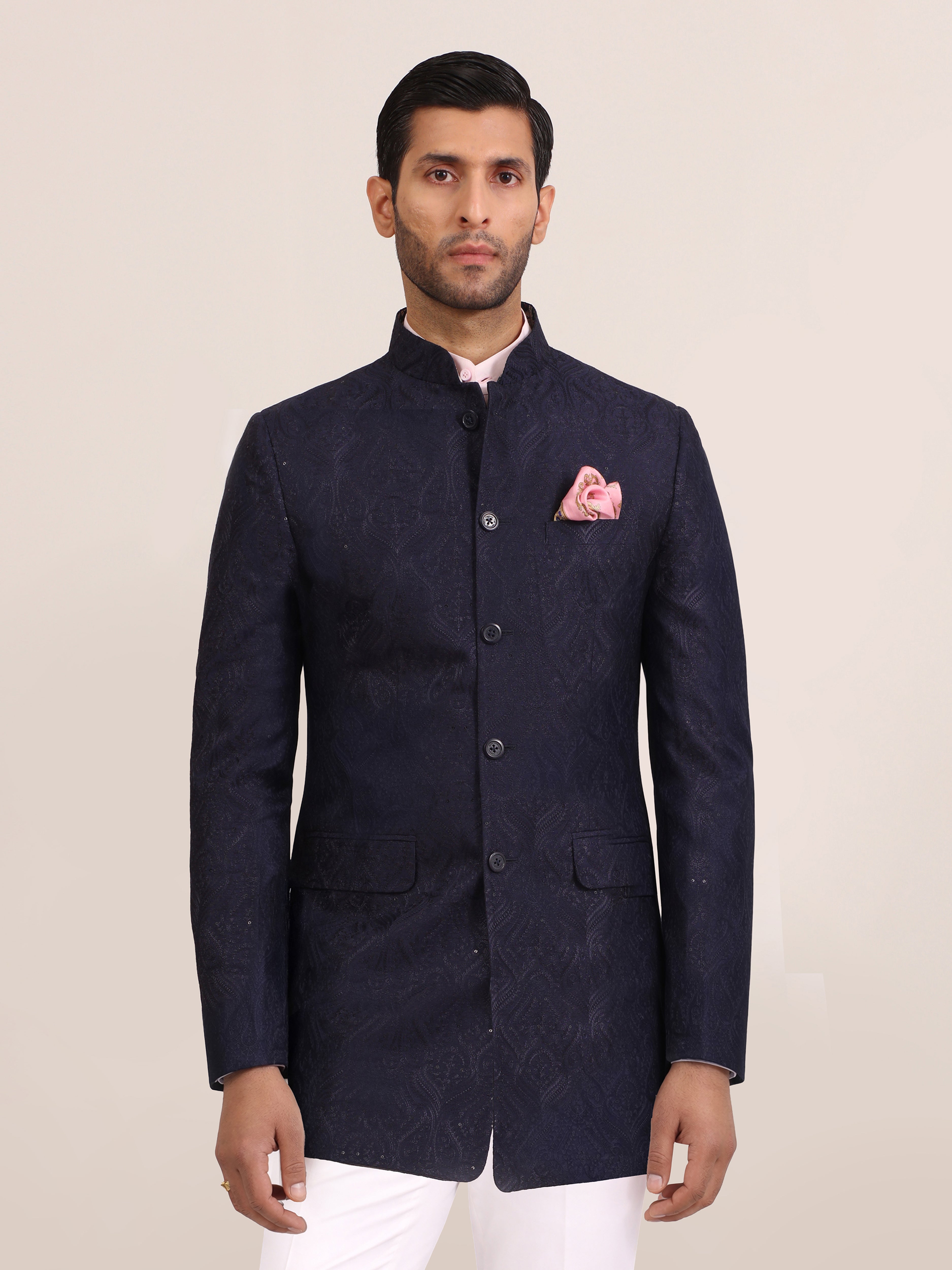 NAVY JACQUARD BANDHGALA