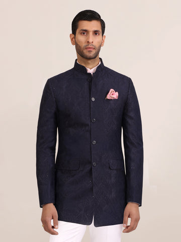 NAVY JACQUARD BANDHGALA