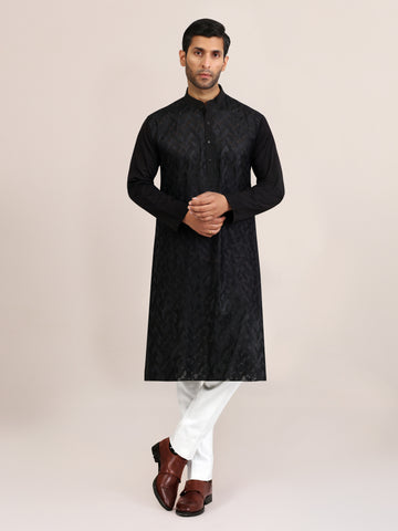 BLACK CHEVRON LONG KURTA