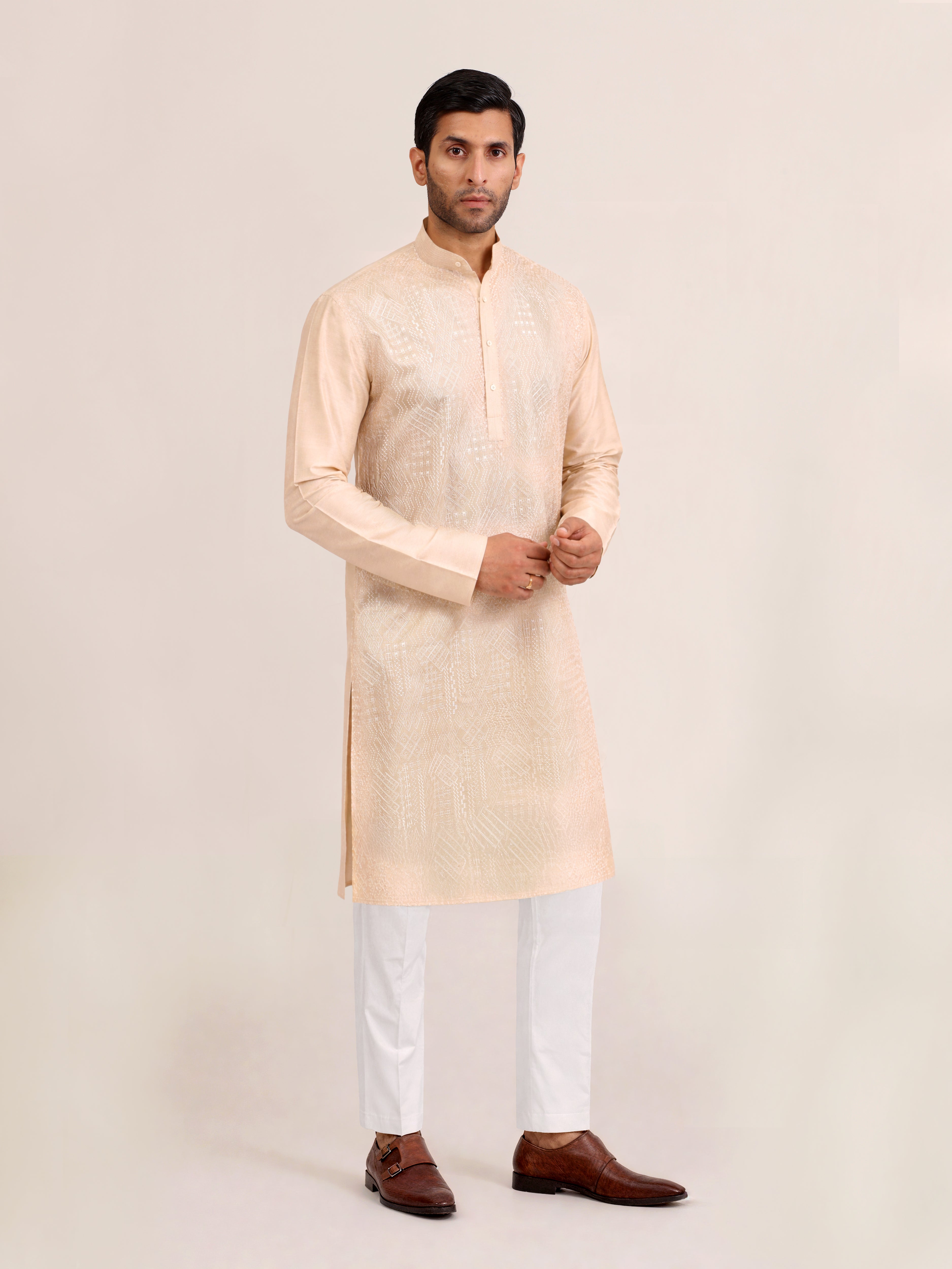 BEIGE TEXTURED KURTA