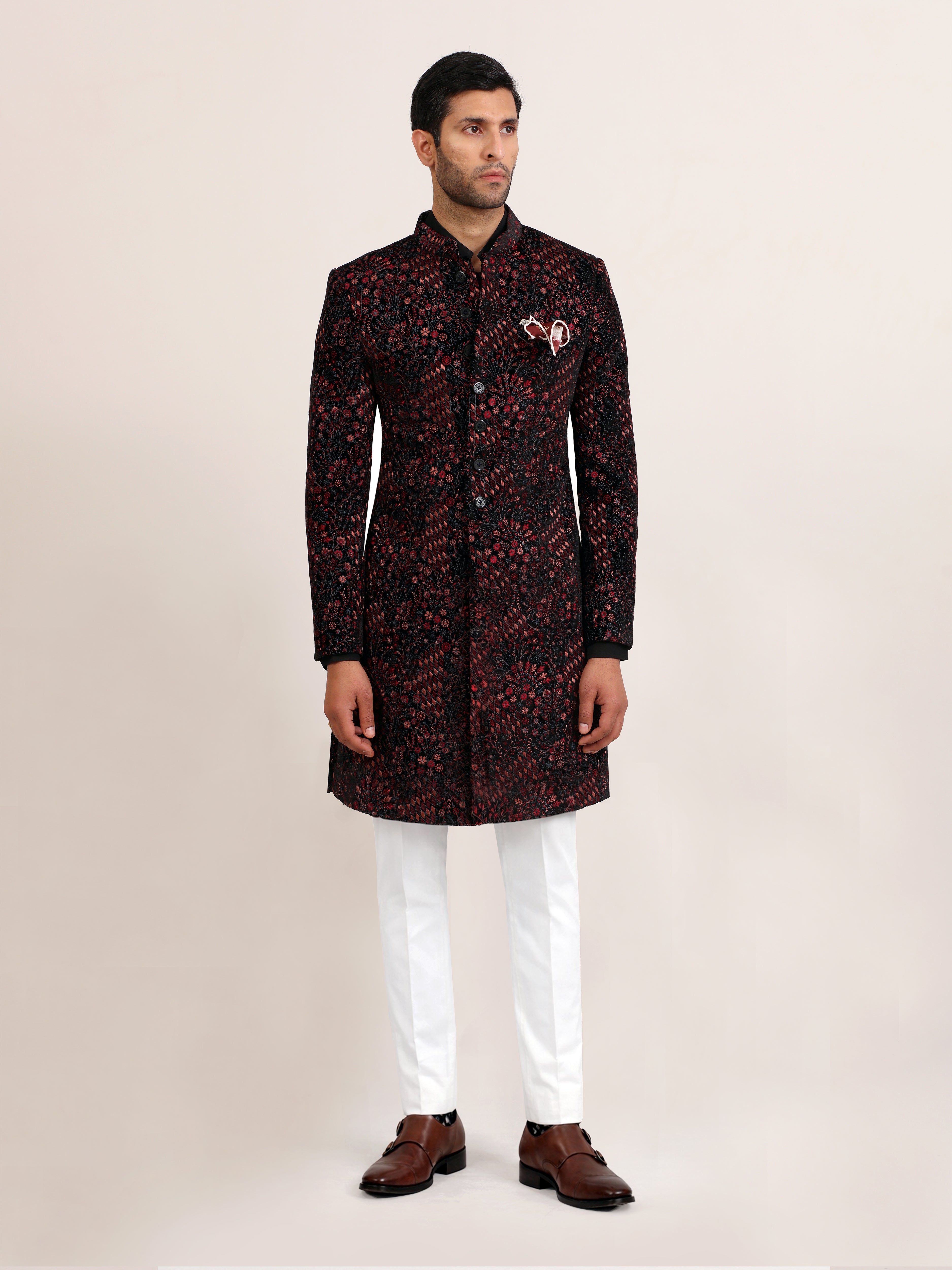 NOIR MAROON EMBROIDERED ACHKAN