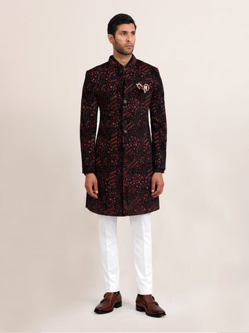 NOIR MAROON EMBROIDERED ACHKAN