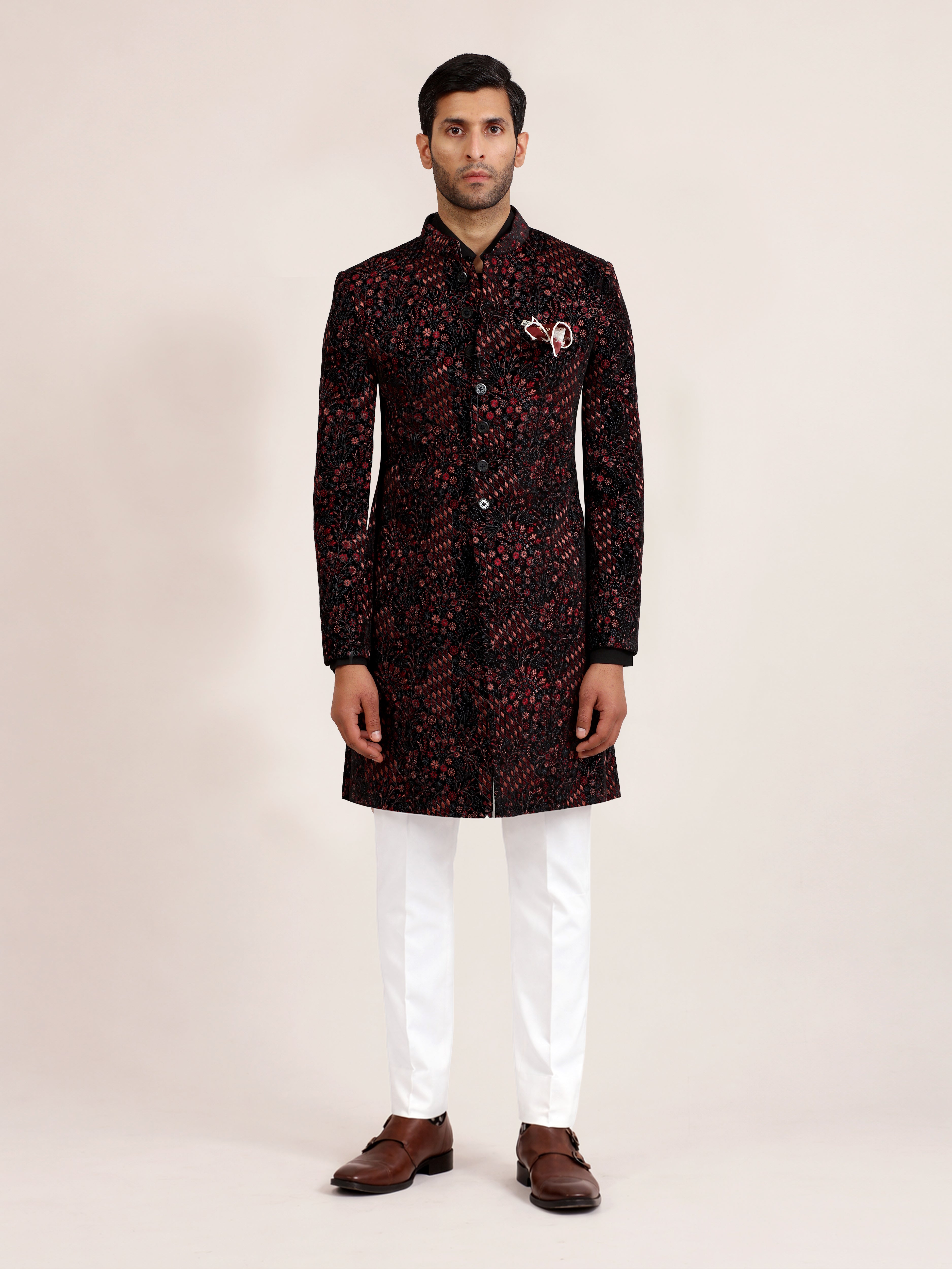 NOIR MAROON EMBROIDERED ACHKAN