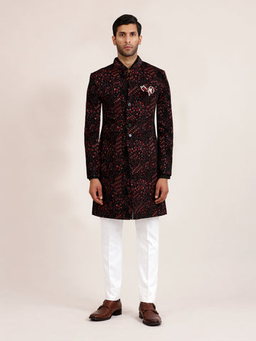 NOIR MAROON EMBROIDERED ACHKAN