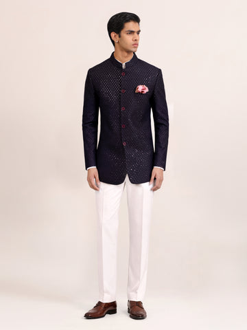 NAVY MIRROR BANDHGALA