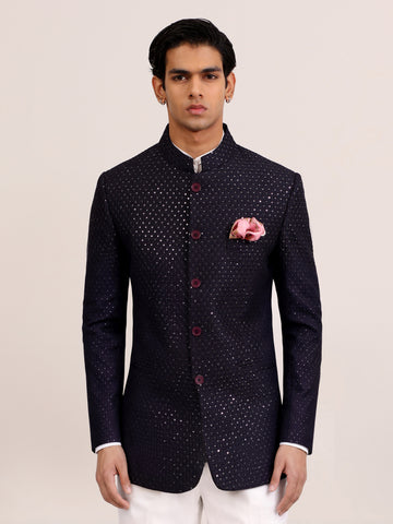 NAVY MIRROR BANDHGALA