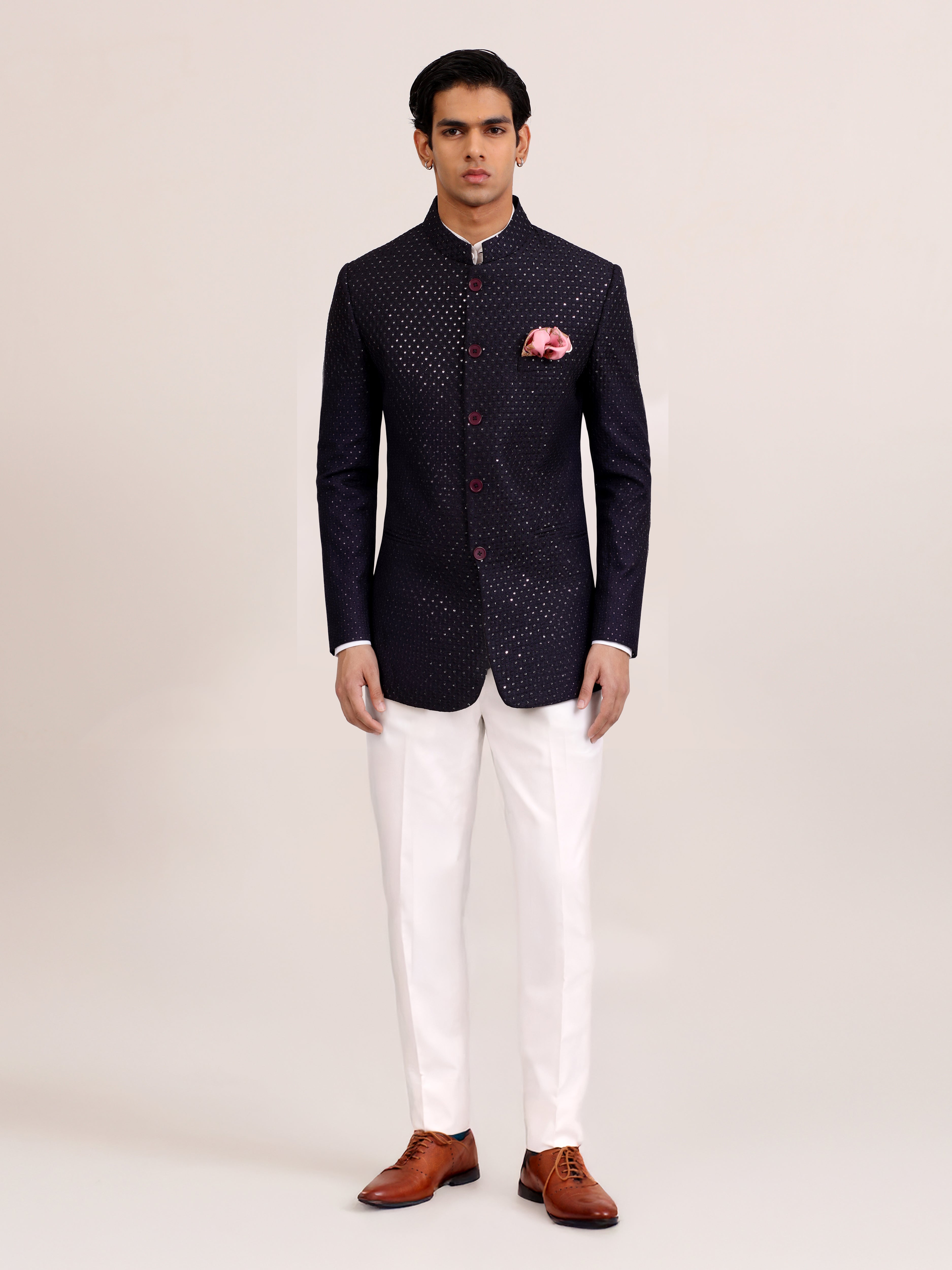 NAVY MIRROR BANDHGALA
