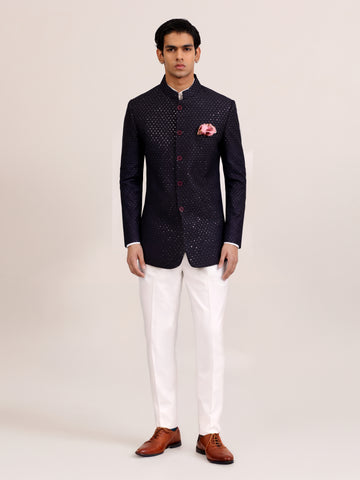 NAVY MIRROR BANDHGALA