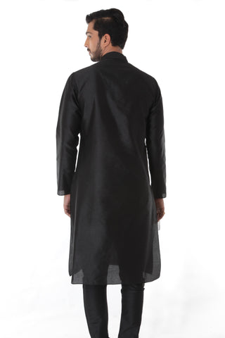 Ethnic Jacquard Black Achkan With  Maroon Kurta Set