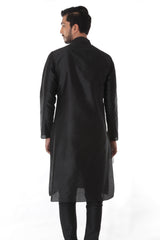 Ethnic Jacquard Black Achkan With  Maroon Kurta Set